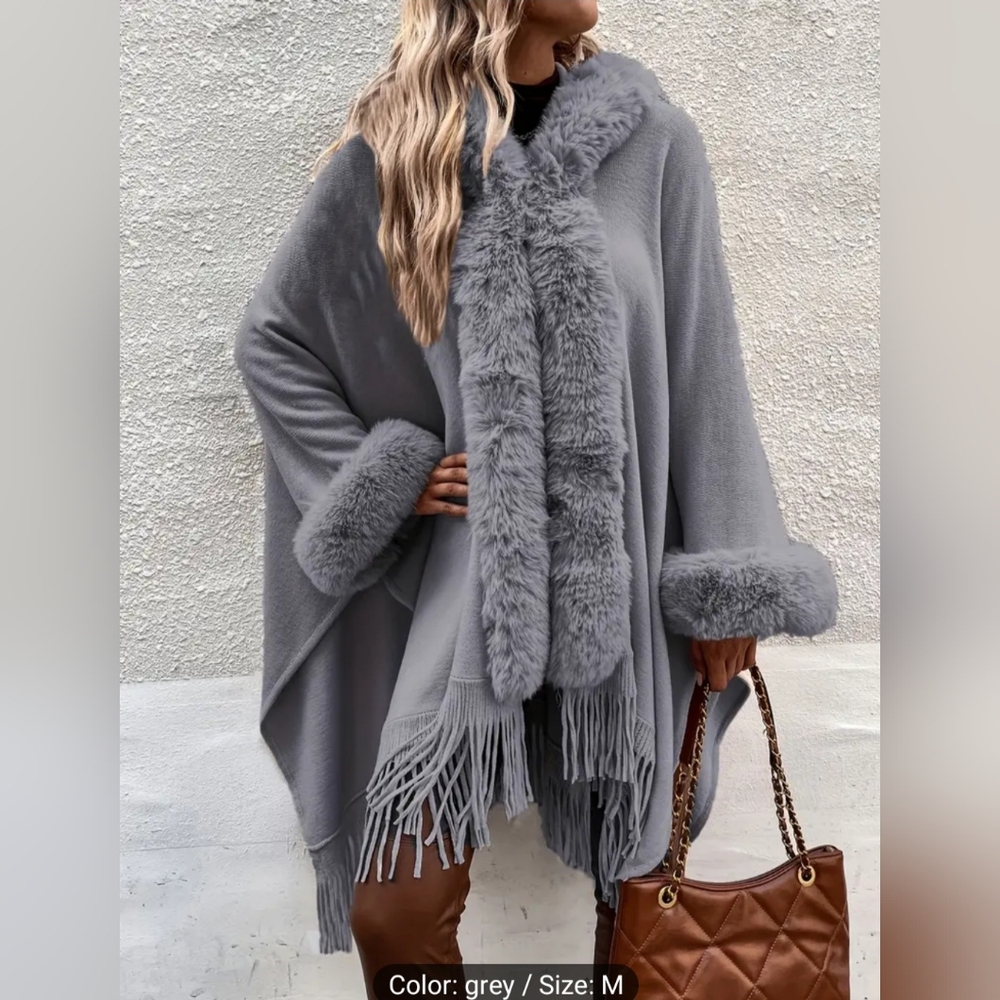 SEXY CLASSY FAUX FUR MINK HOODIE CAPE GREY SIZE MEDIUM 🎁💝  Awesome FUN